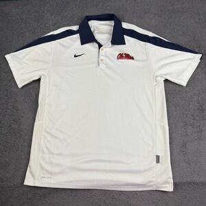 Ole Miss Rebels Shirt Mens XL White Nike Dri FIT NCAA College Football Golf Polo
